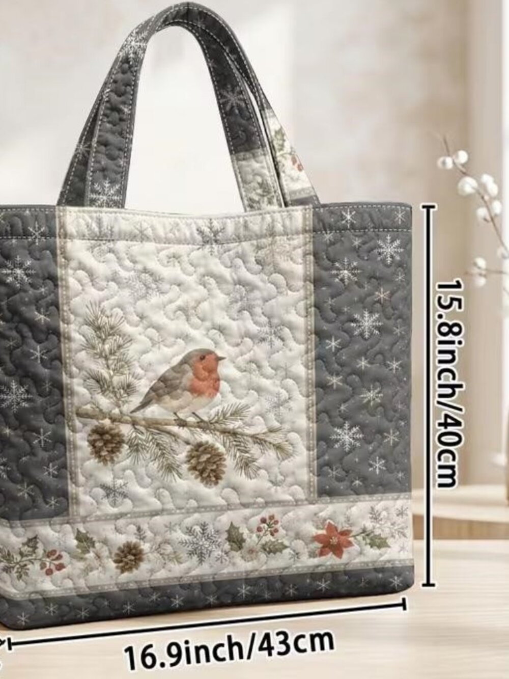 QUILTED WINTER ROBIN TOTE - Picture 2 of 4